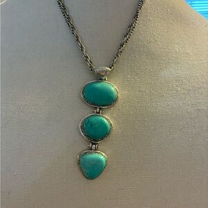 Chico's Turquoise and Silver Triple Pendant Necklace